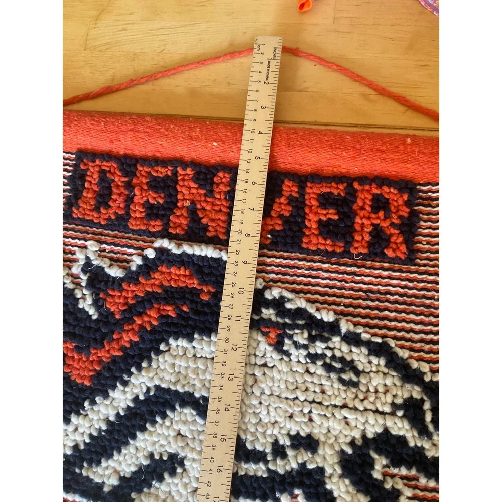 Vintage Denver Broncos Woven Wall Hanging Textile Art Orange‎ Blue Fringe NFL